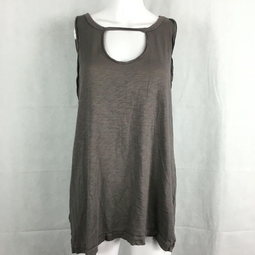 Americanable Shirt Womens Sz M Beige Cotton Knit Tunic‎ Tank Top Brown Taupe